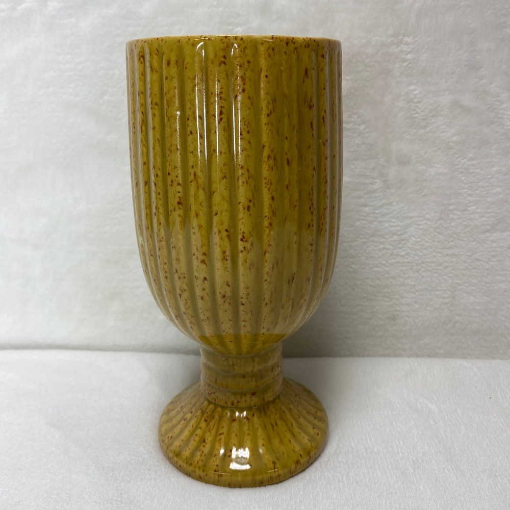 Vintage Ceramic Pottery Vase Yellow Speckled Glaze Rustic Farmhouse